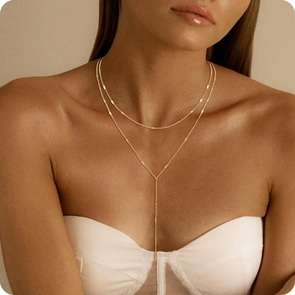 GOSFRY Lariat Necklace Dainty Y-Shape Necklace for Woman - 14K Gold Plated Minimalist Pendant Chain Jewelry, Elegant Gift for Anniversary