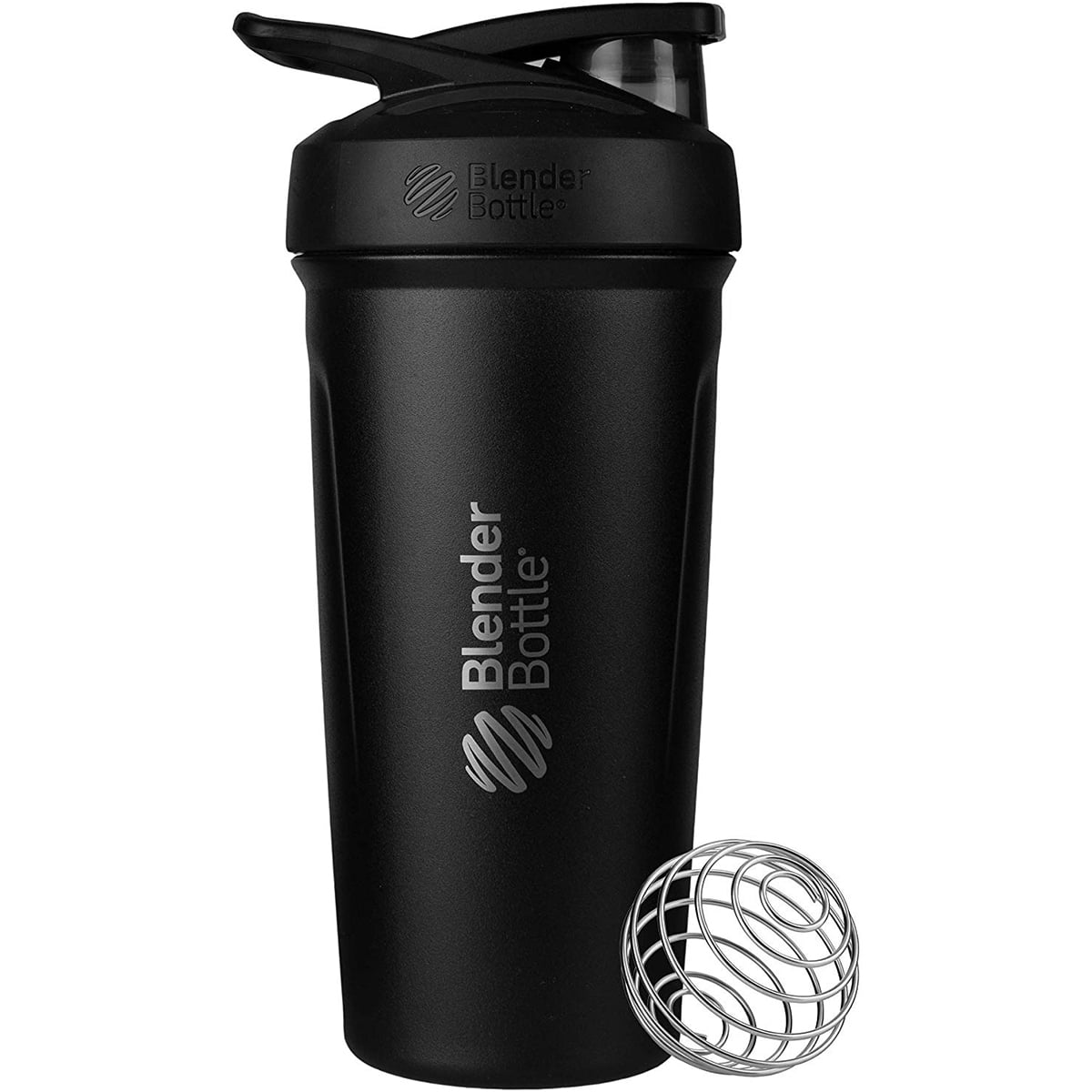 BlenderBottle Strada 24 oz Stainless Steel Shaker Cup Black with Push-Button and Locking Mechanism