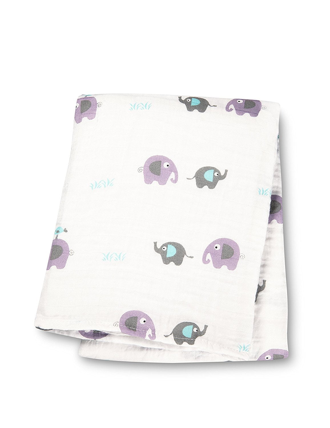 Lulujo Baby Cotton Muslin Swaddle Blanket, Elephants on Parade, 47 x 47