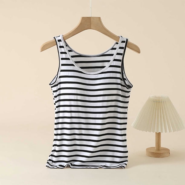 Pijama de manga corta para mujer, con mangas a rayas y copa acolchada, para el hogar, modal