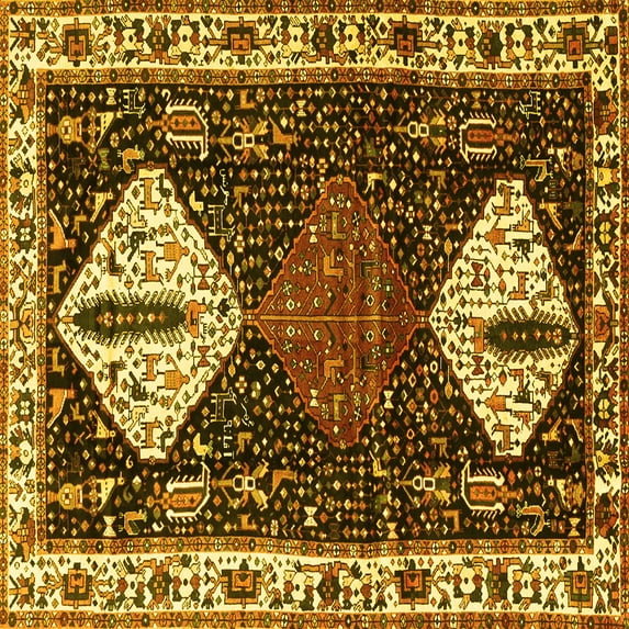 Ahgly Company Machine Washable Indoor Square Persian Yellow Traditional Area Rugs, 6' Square