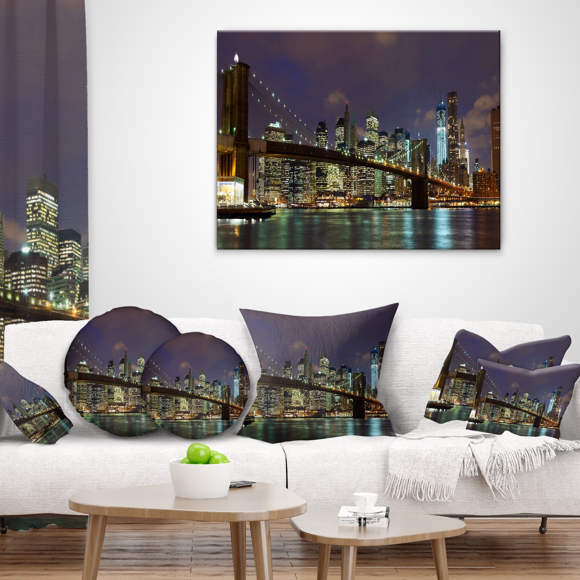 Designart Brooklyn Bridge Panoramic View - Cityscape Photo Throw Pillow - 12x20
