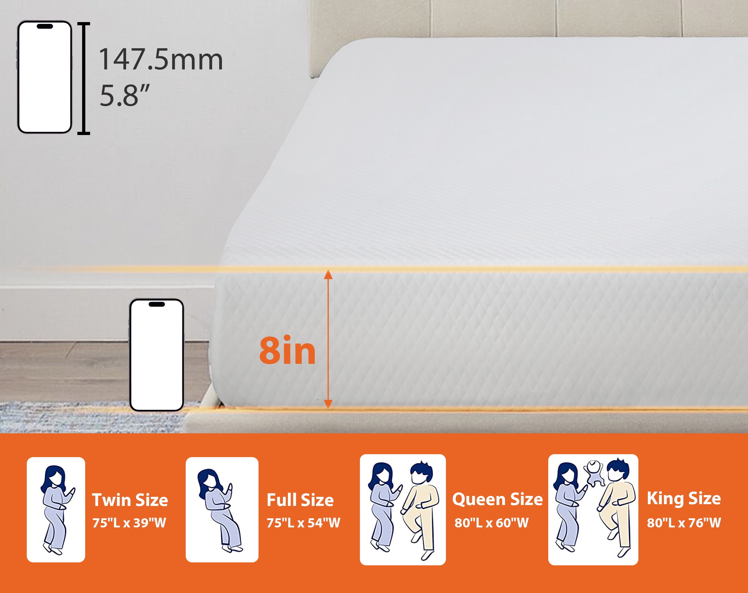 CL.HPAHKL Full Size 8 Inch Gel Memory Foam Mattress, Medium Firm Cooling Mattress for Pressure Relief & Cool Sleep, CertiPUR-US Certified, Fiberglass Free, Bed in a Box