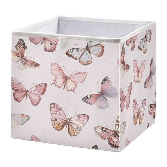 Cabinet Storage Basket 11.02x11.02x11.02 Inches Storage Box Foldable, Storable and Easy to Assemble ，Open Home Storage Bins ，Closet Storage Bins Pretty Pink Butterfly