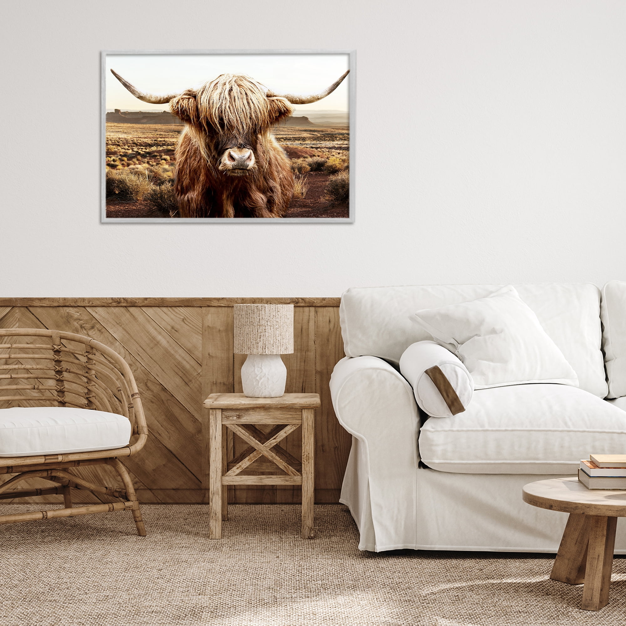 Stupell Industries Rugged Vegetation Cattle Portrait Gray Framed Giclee Art, design by CAD Designs