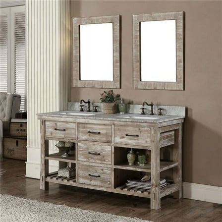 InFurniture WK8260-CW SQ TOP 60 in. Solid Recycled Fir Double Sink Vanity With Rectangular Sink Carrara White Marble Top-No Faucet