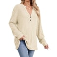 thumbnail image 2 of Camisa Henley de Larga para Mujer, Cuello en V, Suéteres Casuales Elegantes, Ropa de Moda para Otoño. Albaricoque S, 2 of 10