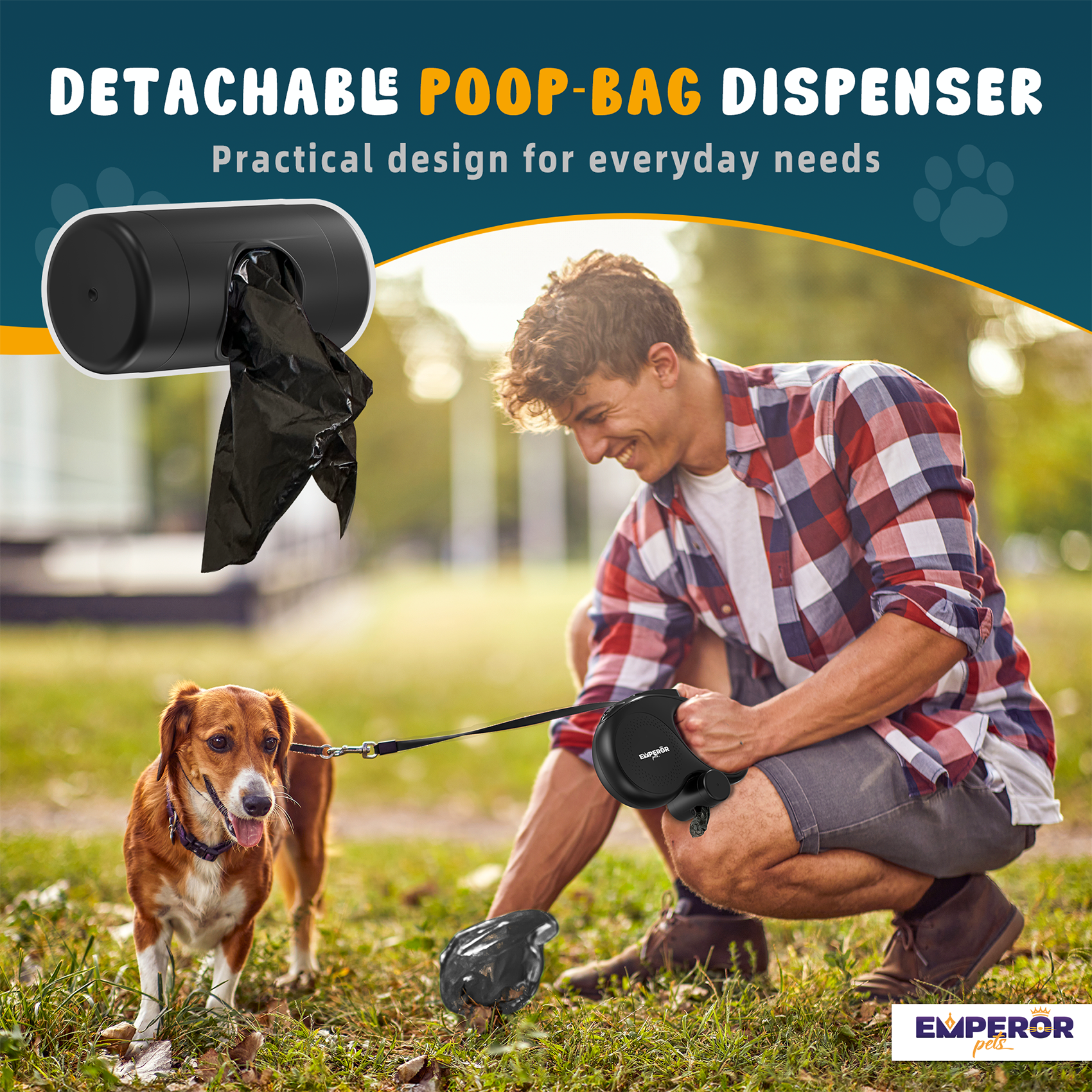 Emperor Pets 26 ft Retractable Dog Leash Large Dogs, Black - Up to 110 lbs, Heavy Duty Dog Leash Retractable 26 ft, Aura Series - BK26