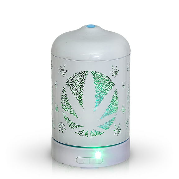 Aromar 100 mL Ultrasonic Metal Logo Leaf Design Essential Oil and Scented Oil Diffuser (White)