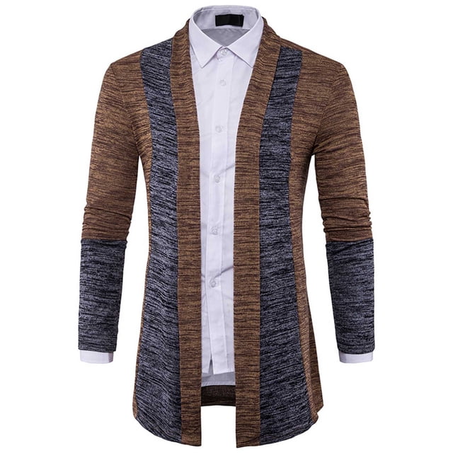 CEHVOM Cardigan Classique à Poignets Contrastés pour Hommes, Veste Ajustée