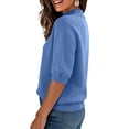 thumbnail image 4 of Women's Sweaters Casual High Neck Short Sleeve Knit Summer Pullover Sweater Tops Blue L, 4 of 5