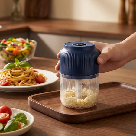 Rechargeable Mini Food Chopper Garlic Mincer Cordless Processor with Egg Whisk Stainless Steel Blade Kitchen Tool