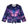 thumbnail image 5 of Xixirimido Butterfly Rose Daisy Floral Print Girls Long Sleeve Shirts Casual Crew Neck Tunic Tops Tie-hem Basic Tunic Blouses Fashion 3D Graphic Tees, Size 5-6, 5 of 7