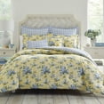 thumbnail image 1 of Laura Ashley - Juego de edredón Queen de algodón suave y reversible, peso medio para comodidad durante todo el año, juego de cama de 7 piezas con fundas de almohada a juego, fundas europeas y almohada, 1 of 9