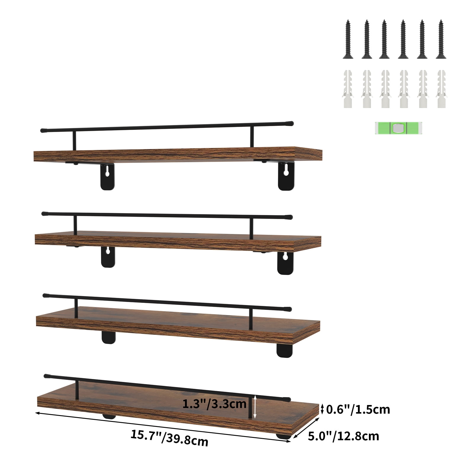 Black Floating Wall Shelves Set of 4, Rustic Floating Storage Shelf for Bathroom,Kitchen Room, Living Room