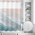 thumbnail image 4 of No Hook Shower Curtain, Beach Blue Waterproof Fabric Shower Curtains for Bathroom, Gradient Ocean Waves Seashore Sunset Bathroom Curtain with Mesh Top Window for Home Hotel Bathtub 48"x72", 4 of 9