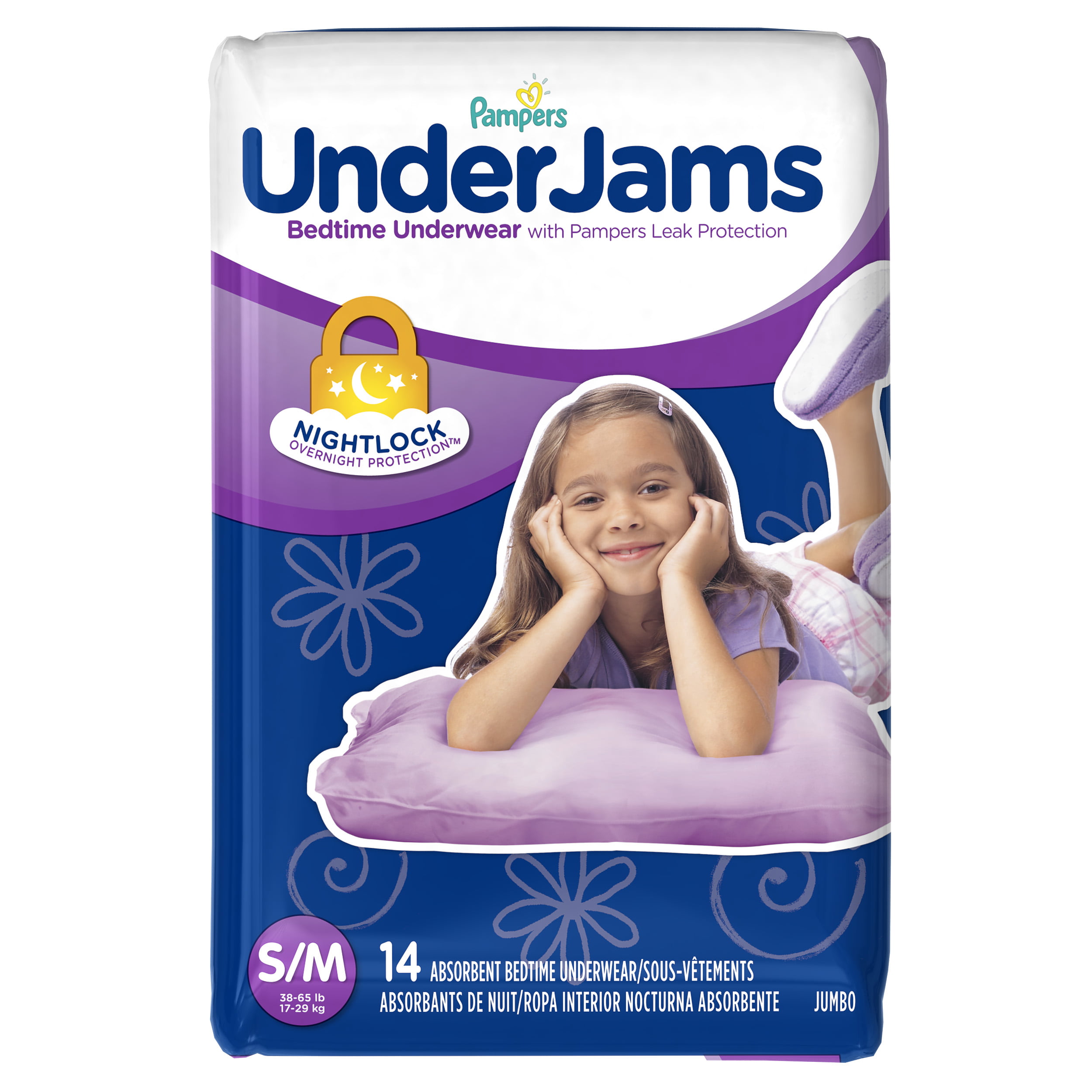 Pack of 2 38-65 lbs Pampers UnderJams Bedtime Underwear Boys Size S/M 