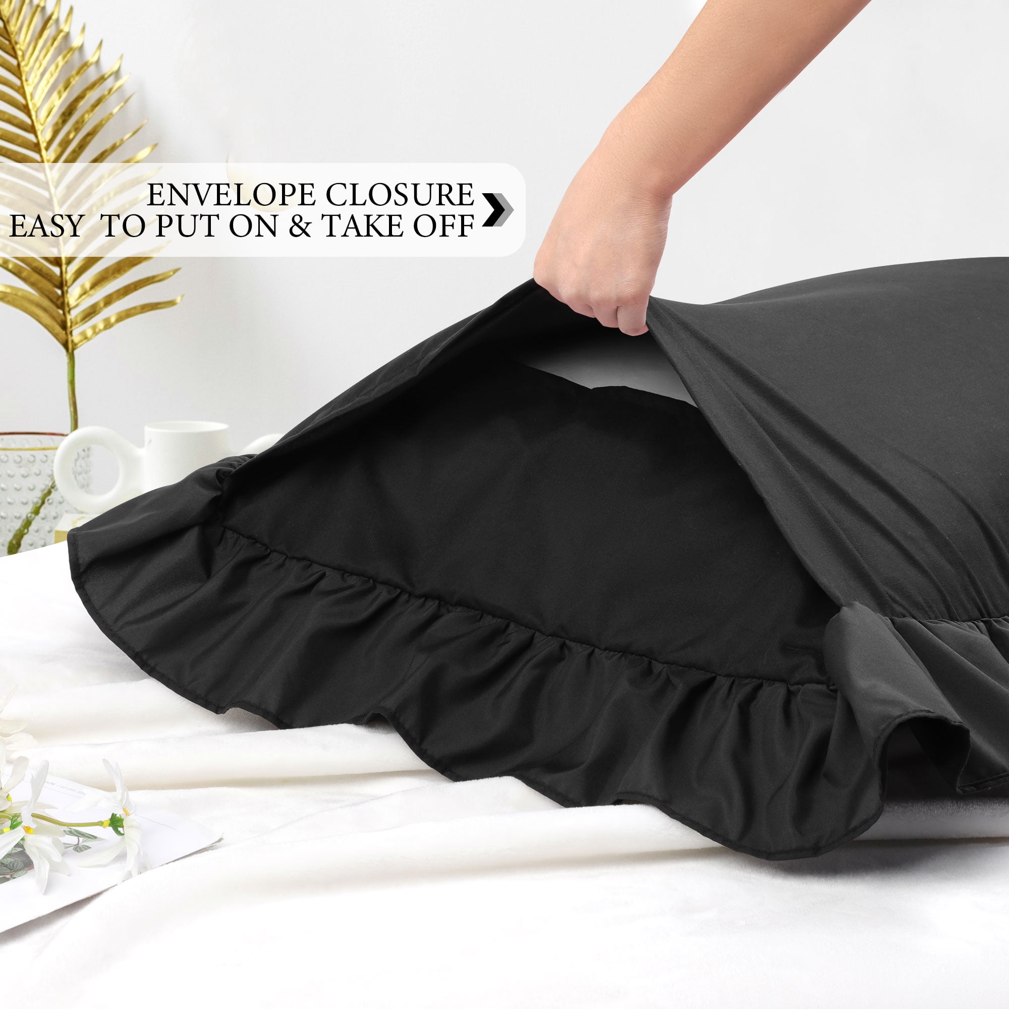 Unique Bargains Microfiber Ruffle Envelope Closure Body Pillowcases Black 20"x54"