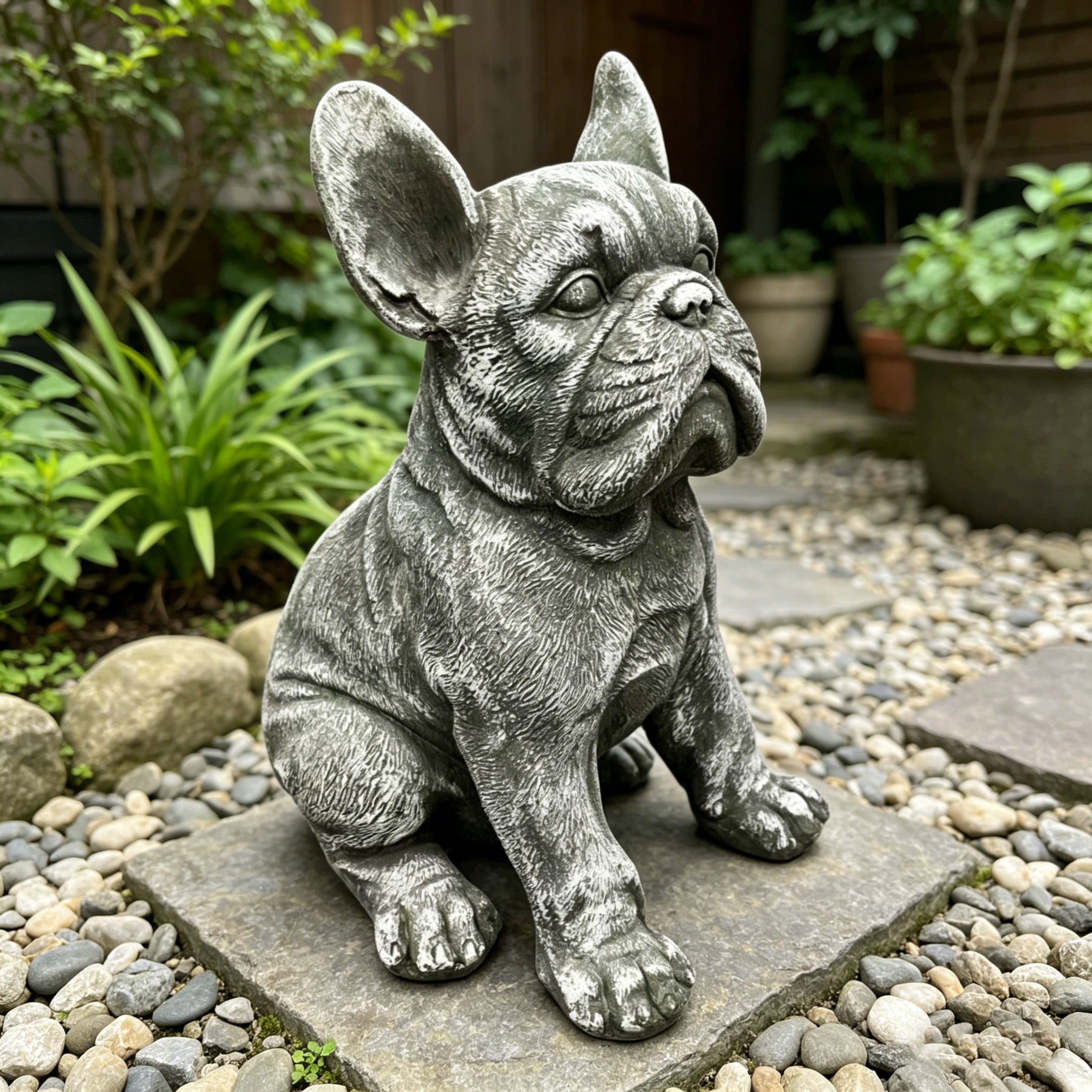 GDF Studio French Bulldog Resin Indoor/Outdoor Guardian Statue, Weather-Resistant Decor Figurine for Garden & Courtyard
