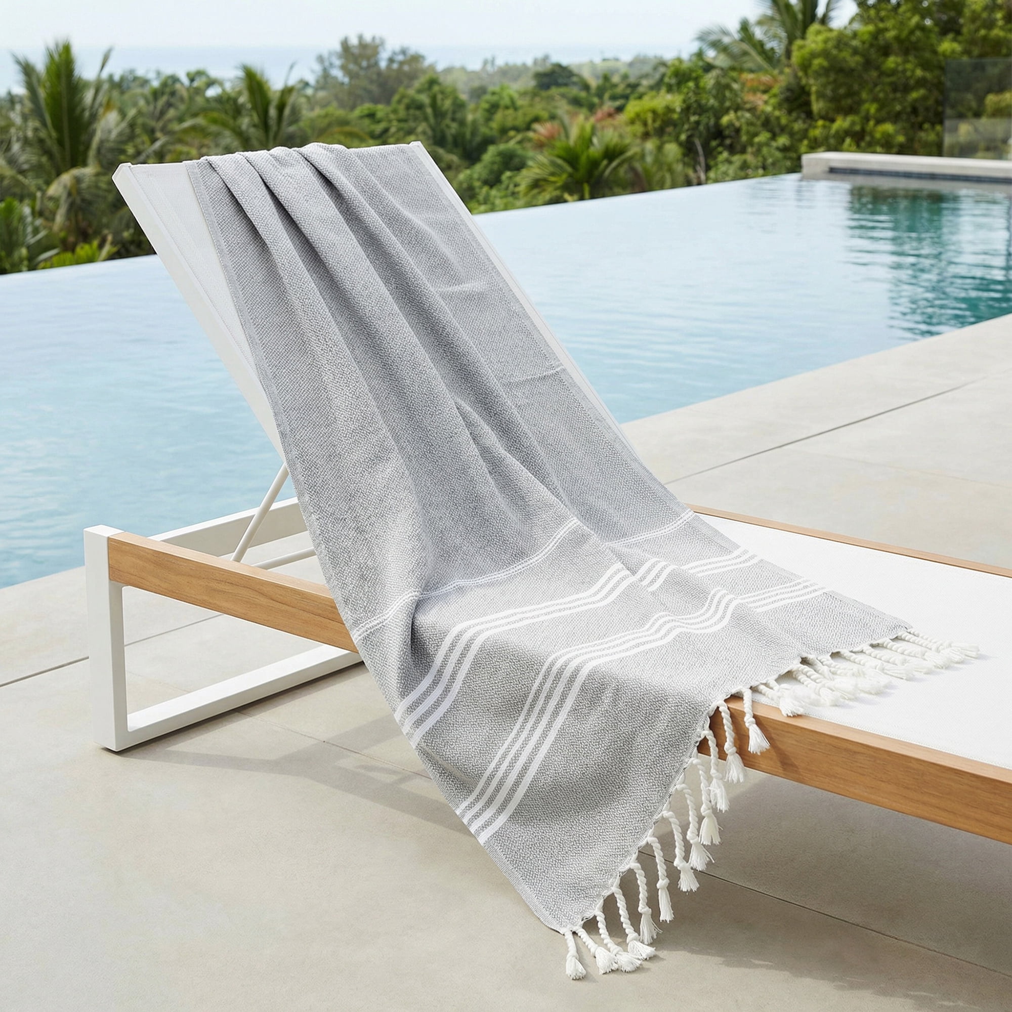 Unique Bargains Stripe Turkish Sand Free Towel 2 Pack Grey/Pink 71"x35"