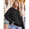 thumbnail image 6 of Women'S Fall Winter Fashion Round Neck Long Sleeve Colorblock Sweater Tops Chunky Knit Pullover Sweaters Black XL, 6 of 8