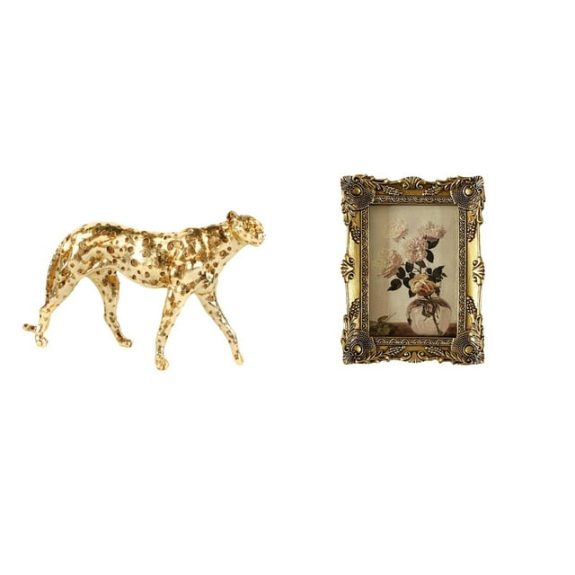 Figura de guepardo,Figura de guepardo dorado,adorno de escritorio moderno,Marco de fotos,Marco de fotos ornamentado Marco barroco antiguo,Marco de fotos de pared para decoración del hogar