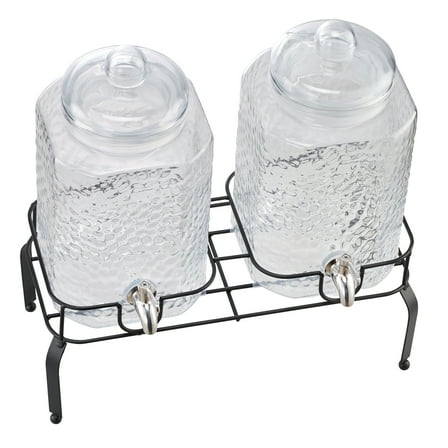 KFFKFF 2-Pack 1.5-Gallon Glass Beverage Dispensers with Metal Stand, Stainless Steel Spigot, Ideal for Serving Iced Tea, Lemonade, Juice, or Water at Gatherings