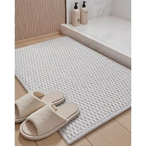 GFJASH-Woven Chenille Bathroom Rugs Absorbent Non Slip, 16"x24" White Bath Mat Washable, Small Bathroom Mat Quick Dry, Thin Bath Rugs Fit Under Door