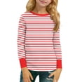 thumbnail image 2 of UQJfacai Girls Long Sleeve T Shirts Kids Crewneck Soft Tunic Tops Teen Girl Casual Striped Color Block Summer Tees 5-16 Years, 2 of 9