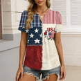 thumbnail image 4 of LWavelet Fourth of July Shirts for Women Short Sleeve Tops V-Neck Casual USA Patriotic Floral Embroidered Tee Blue L, 4 of 7