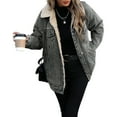 thumbnail image 2 of Women's Sherpa Fleece Denim Jakcets Casual Button Up Long-sleeved Solid Color Denim Coat Jacket, 2 of 8