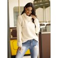 thumbnail image 2 of 2020 Hiver Chandail Tricot à Col Roulé pour Femmes Manches Longues Chandail à Carreaux Fente Latérale Manteau à Carreaux Coupe Ample Hauts, 2 of 6