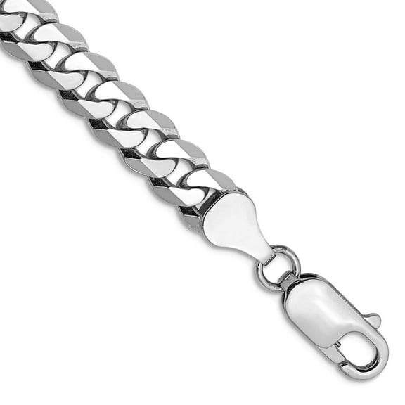 14k White Gold 6.1mm Flat Curb Chain Bracelet 7 Inch Lobster Claw Link Bracelet for Women and Men