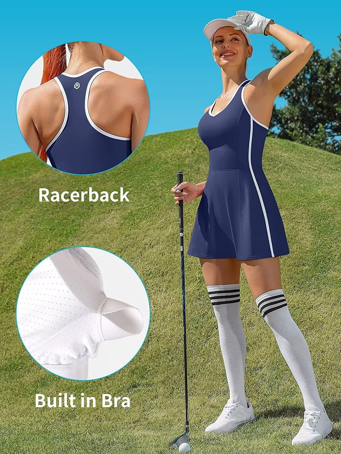 Women Tennis Dress with Built-in Bra and Pockets Shorts Racerback Athletic Dresses