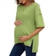 thumbnail image 1 of Camiseta Holgada de Algodón de Color Liso con Cuello Redondo y Aberturas Laterales, Talla XXL, Verde, 1 of 6