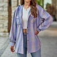 thumbnail image 3 of Elabch Shacket Jackets for Women Plaid Hoodies Flannel Shacket Jacket Thin Long Sleeve Button Down Boyfriend Shirt Jacket with Pocket Purple S, 3 of 8