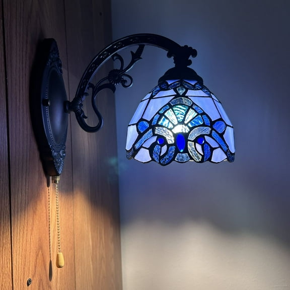 Tiffany Style Sconce Lamp Blue Stained Glass Baroque Style LED Bulb 6"W*11"D*9"H