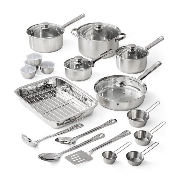 Mainstays Stainless Steel Cookware Set, 24Pieces