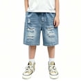 thumbnail image 2 of Crunowin Boys Summer Denim Shorts Lightweight Loose Elastic Waist Trendy Jeans Light Blue Size 14, 2 of 10