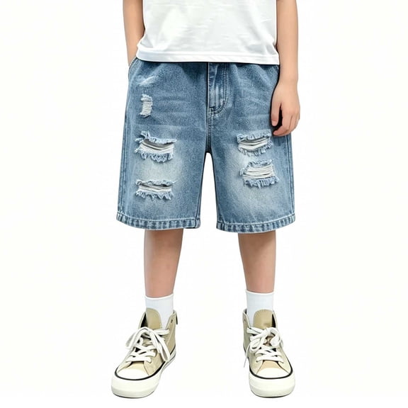 Amidoa Casual Girls Jeans Shorts Wide Leg Baggy Kids Summer Denim Shorts Light Blue Size 14