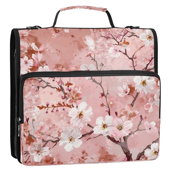 Circular Folder Package 13.6*3.5*12.4 Inches ,Binder Bag,Binder Organizer,Zipper Binder,3 Ring Binder ,Suitable for Work Pink Cherry Seamless
