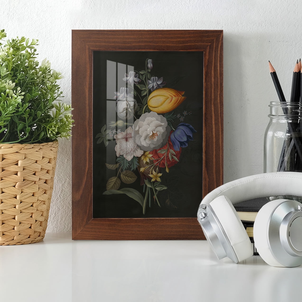 Dramatic Bouquet III -Framed Print w/glass-Chestnut