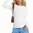thumbnail image 2 of JGGSPWM Chandails Blouses de Mode d'Automne pour Femmes Couleur Unie Manches Longues Col Rond Bouton Extensible Tenue de Bureau Décontractée Hauts de Travail Blanc TTG, 2 of 4
