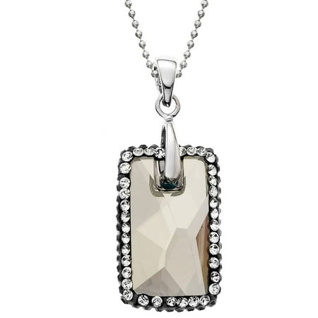 5th & Main Rhodium-Plated Sterling Silver Rectangular Opaque Swarovski with Black Pave Crystal Pendant Necklace