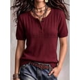 thumbnail image 2 of Women's Henley Knit Top Short Sleeve Button Down Ribbed Sweater, 2 of 6