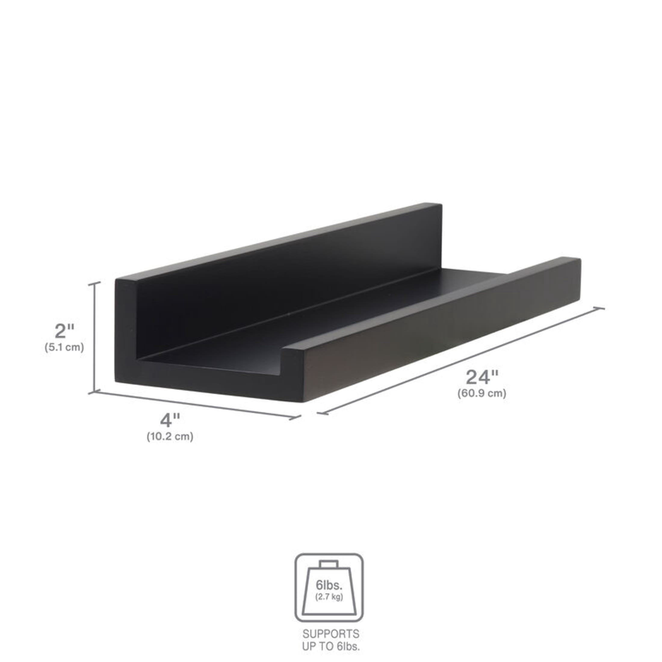 Melannco 14-inch Floating Photo Ledge Set of 2, Black