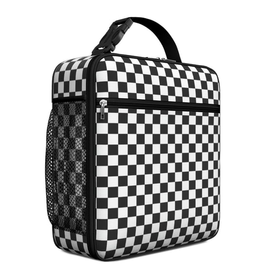 Black and White Checkered Pattern Insulated Lunch Bag Teens,Lunch Box for Men Women for Work,Picnic or Travel,10.2x9.5x4.3 Inches,8 Can Capacity