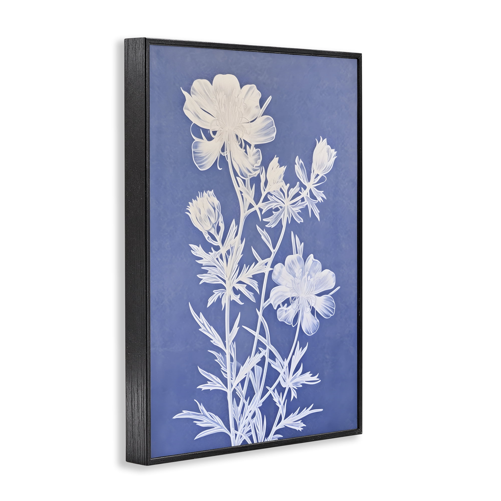 Stupell Industries Cerulean Botanical Pattern Botanical & Floral Painting Black Framed Art Print Wall Art, 12 x 18