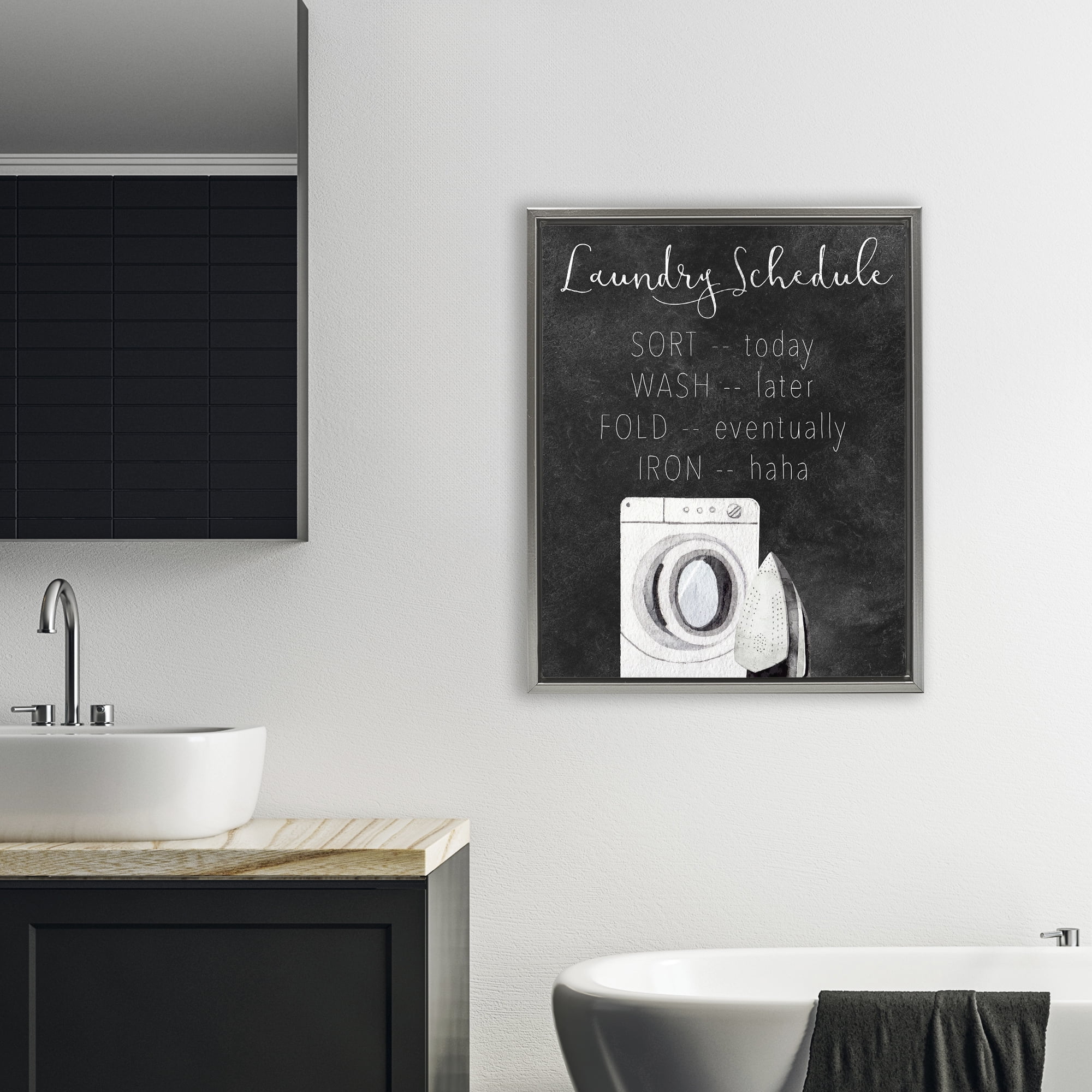 Lazy Laundry Schedule Humor Gray Framed Floater Canvas Wall Art, design by Kim Allen