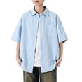 thumbnail image 2 of VgaVtl Mens Collared Shirts Elbow-Length Summer Oversized Everyday Casual Breathable Button Tops for Men, 2 of 5